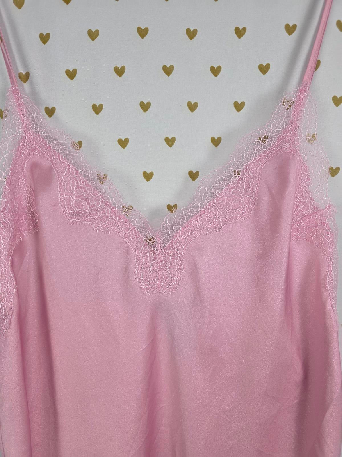 Victorias Secret PINK Satin Silky Chemise Slip Dress Lace Medium Sleep Dress