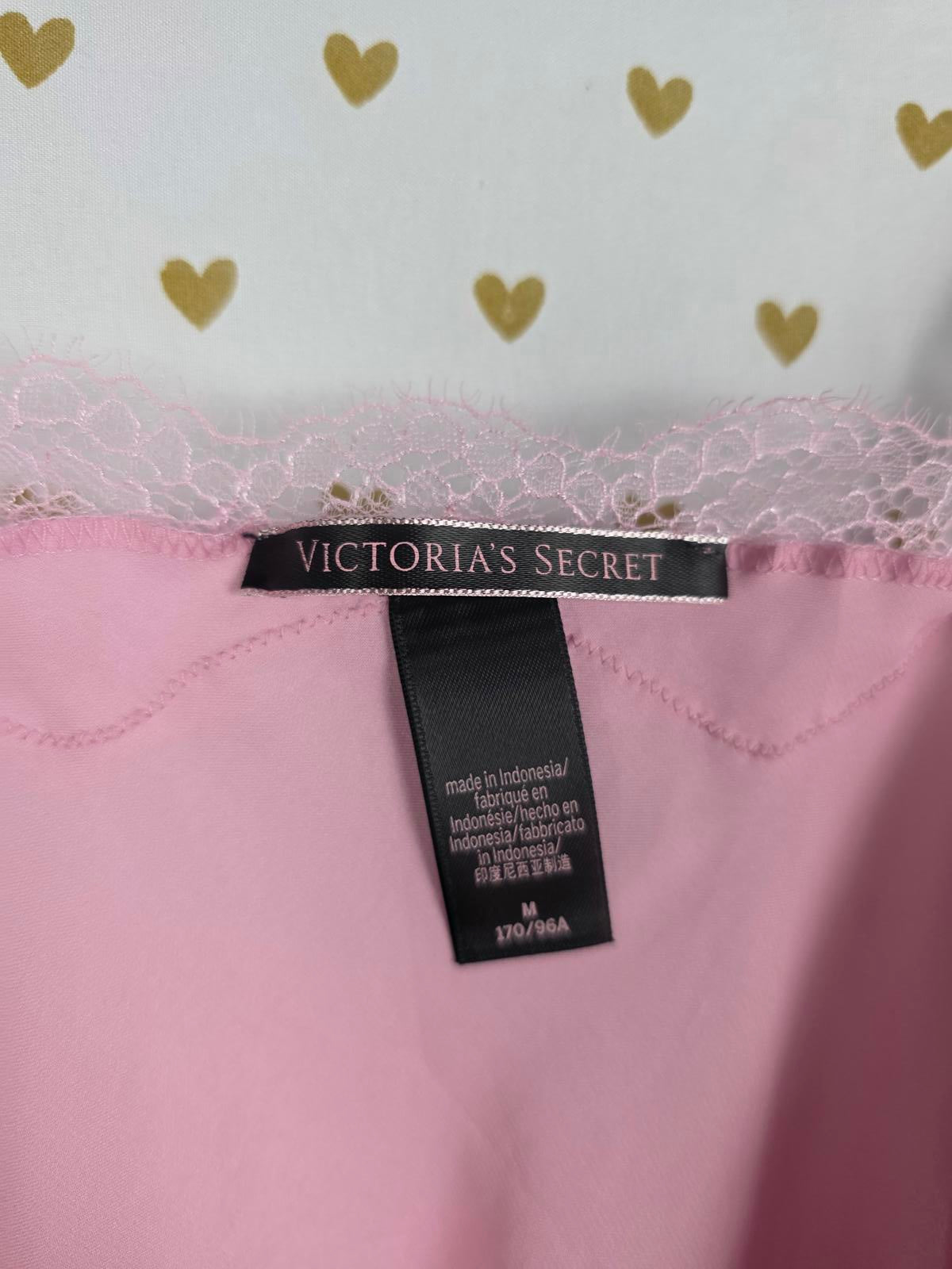 Victorias Secret PINK Satin Silky Chemise Slip Dress Lace Medium Sleep Dress