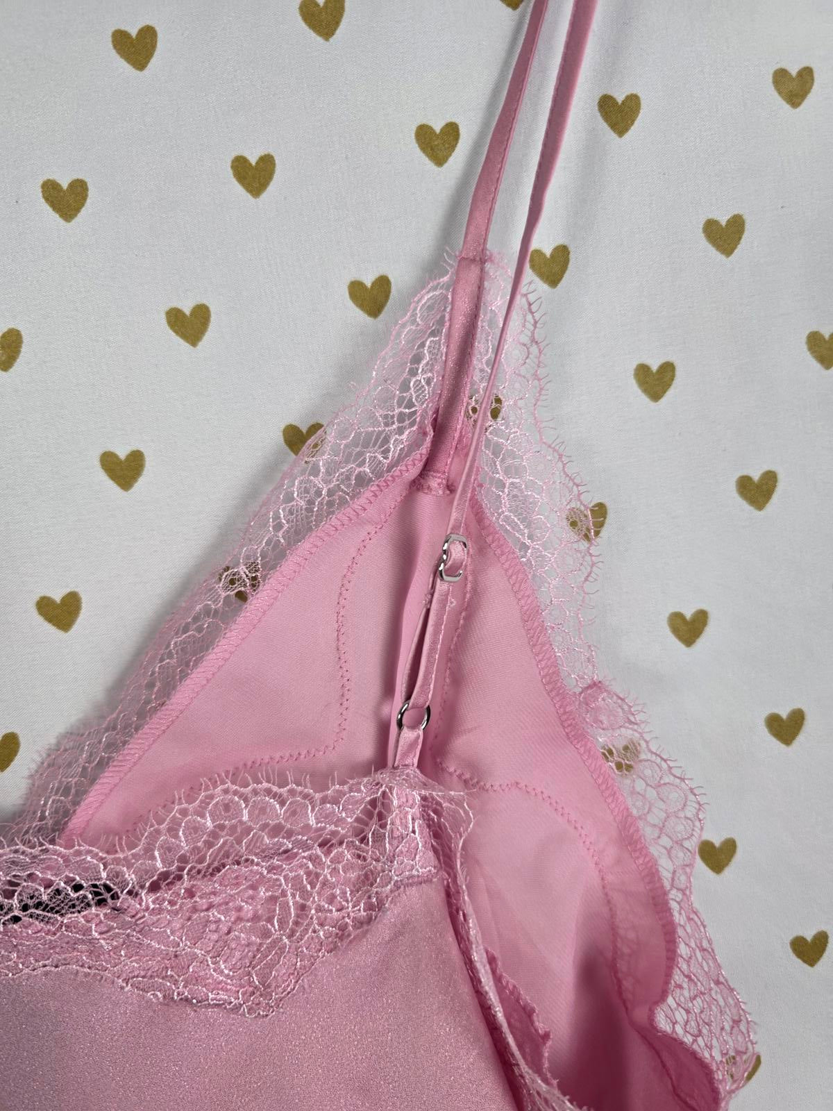 Victorias Secret PINK Satin Silky Chemise Slip Dress Lace Medium Sleep Dress