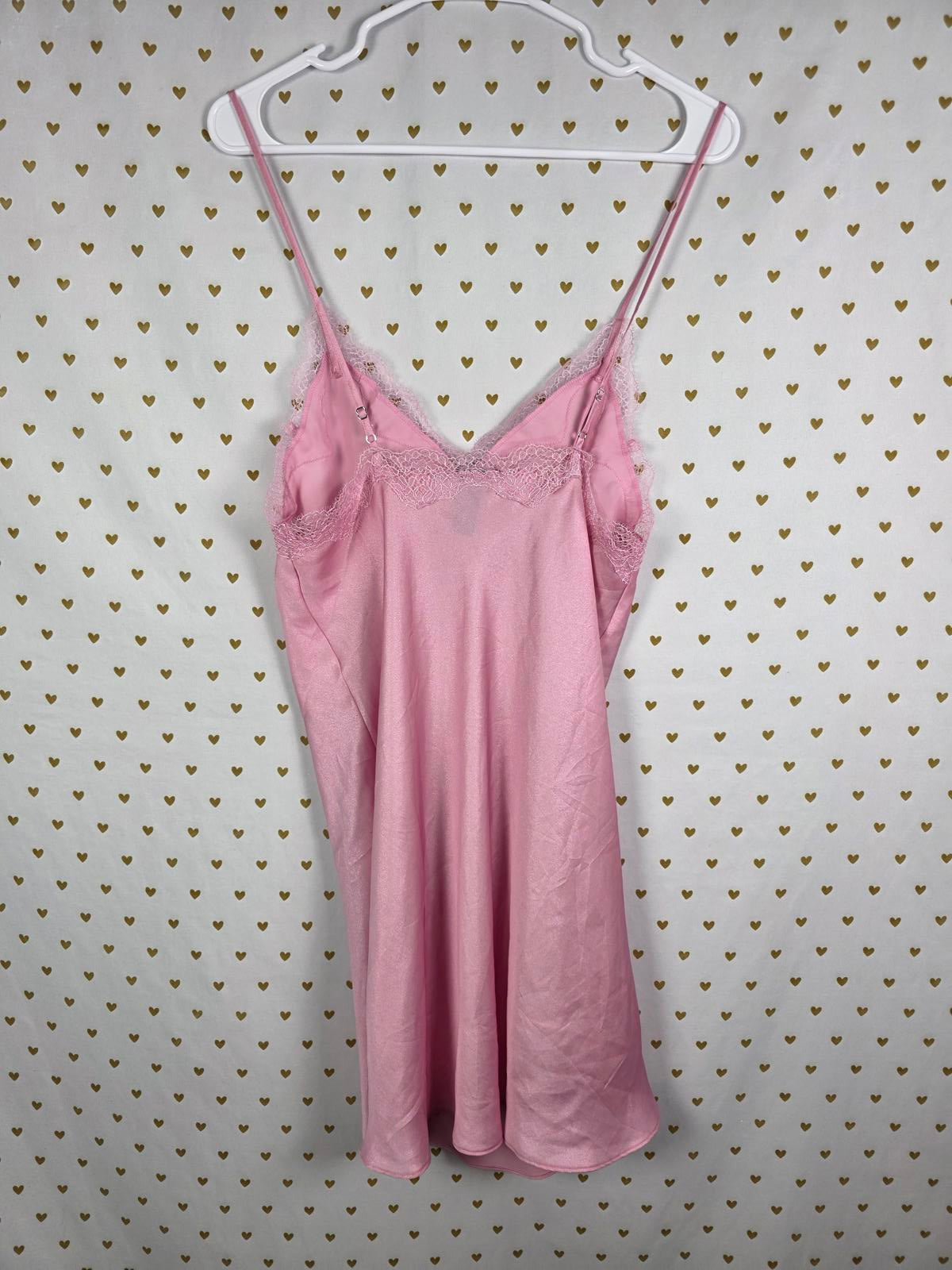 Victorias Secret PINK Satin Silky Chemise Slip Dress Lace Medium Sleep Dress