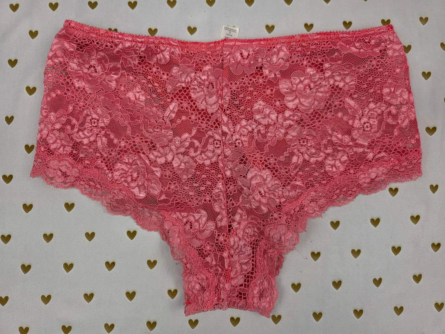 Victorias Secret Thong Cheeky Lace Cover VINTAGE Large Heart Label Panties