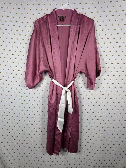 Victorias Secret Satin Silky Robe Rose Pink Kimono Wrap XS SMALL Long