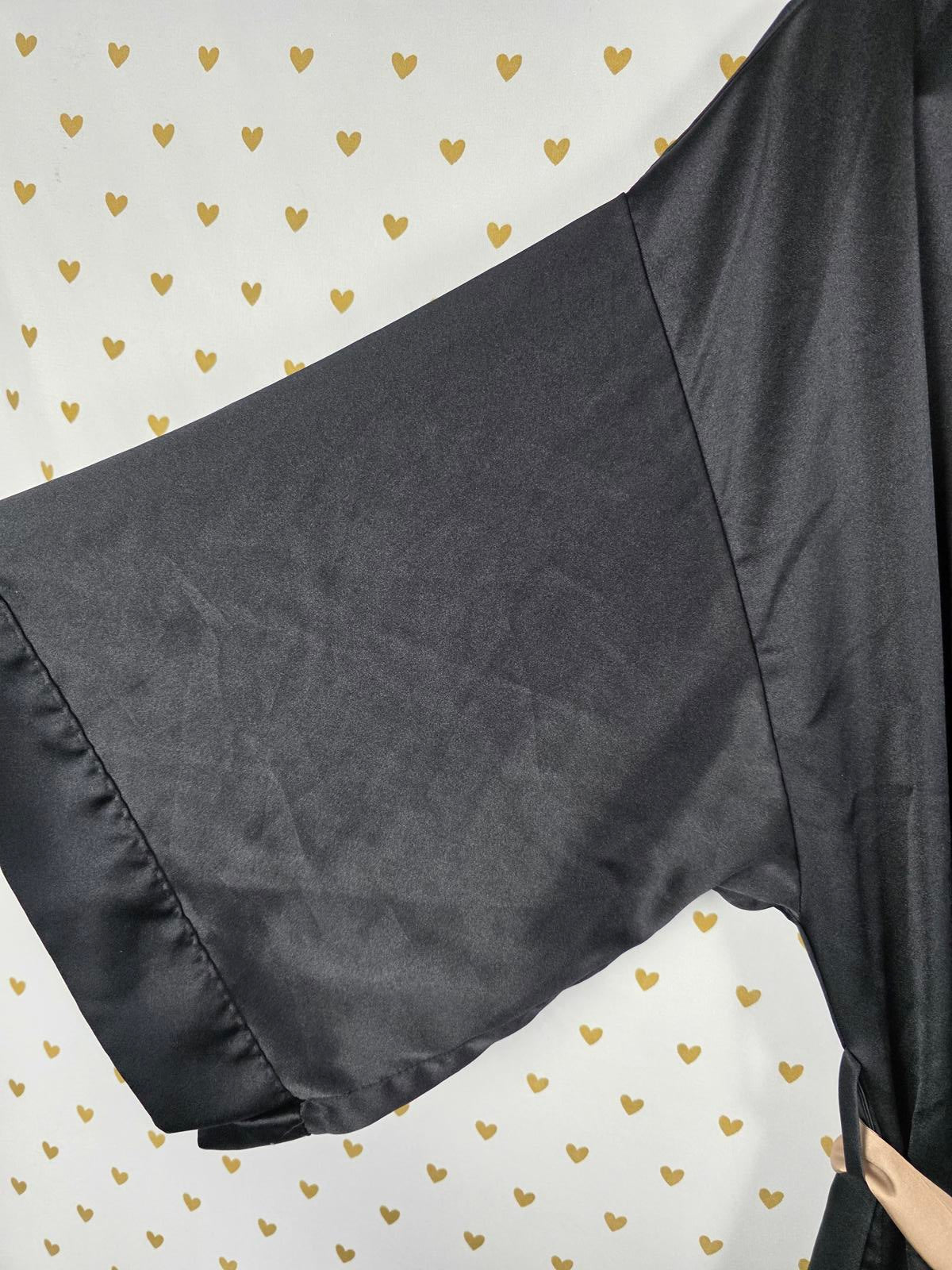 Victorias Secret Satin Silky Robe Black Pockets Beige Belt XS SMALL Kimono Wrap