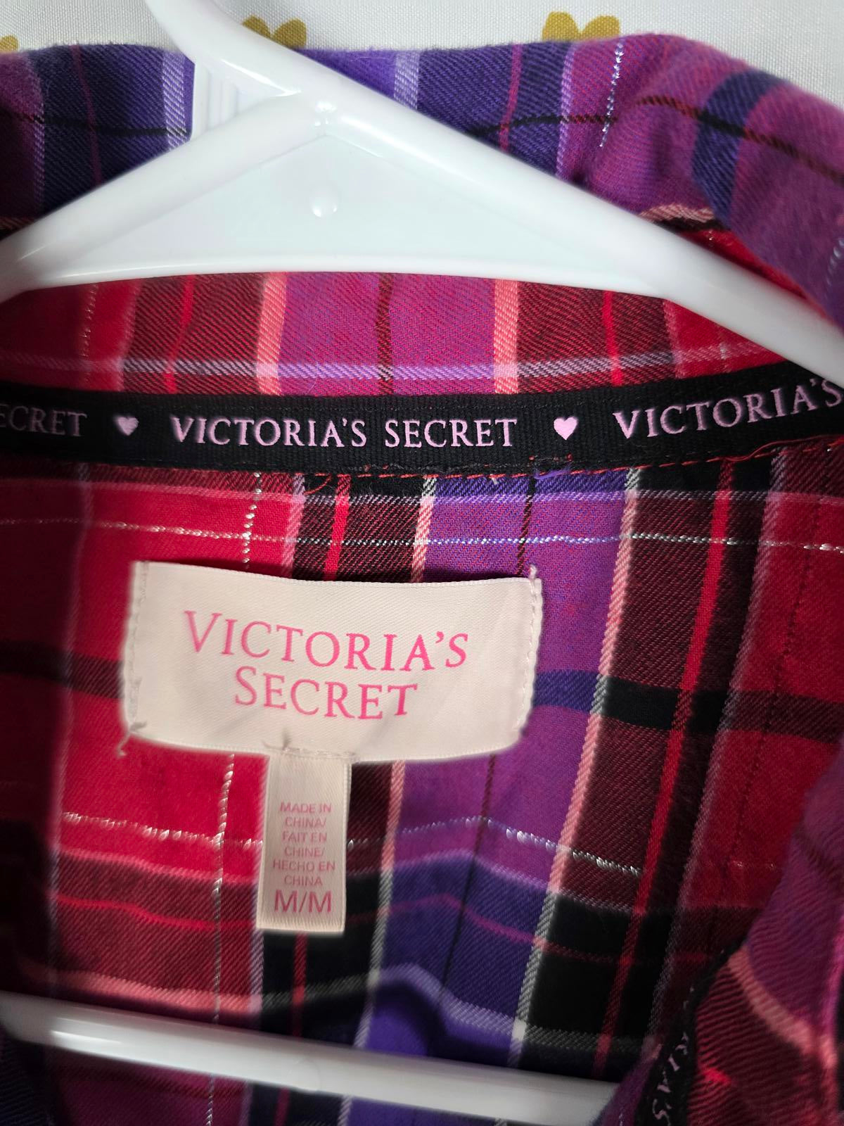 Victorias Secret Long Sleep Shirt button down Plaid nightgown Dress MEDIUM