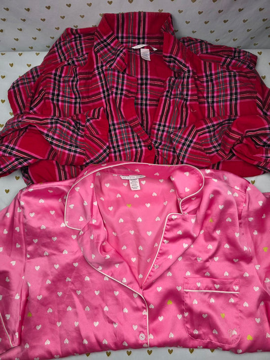 Victorias Secret LOT of 2 Sleep Tops Shirts SATIN FLANNEL 2X XXL