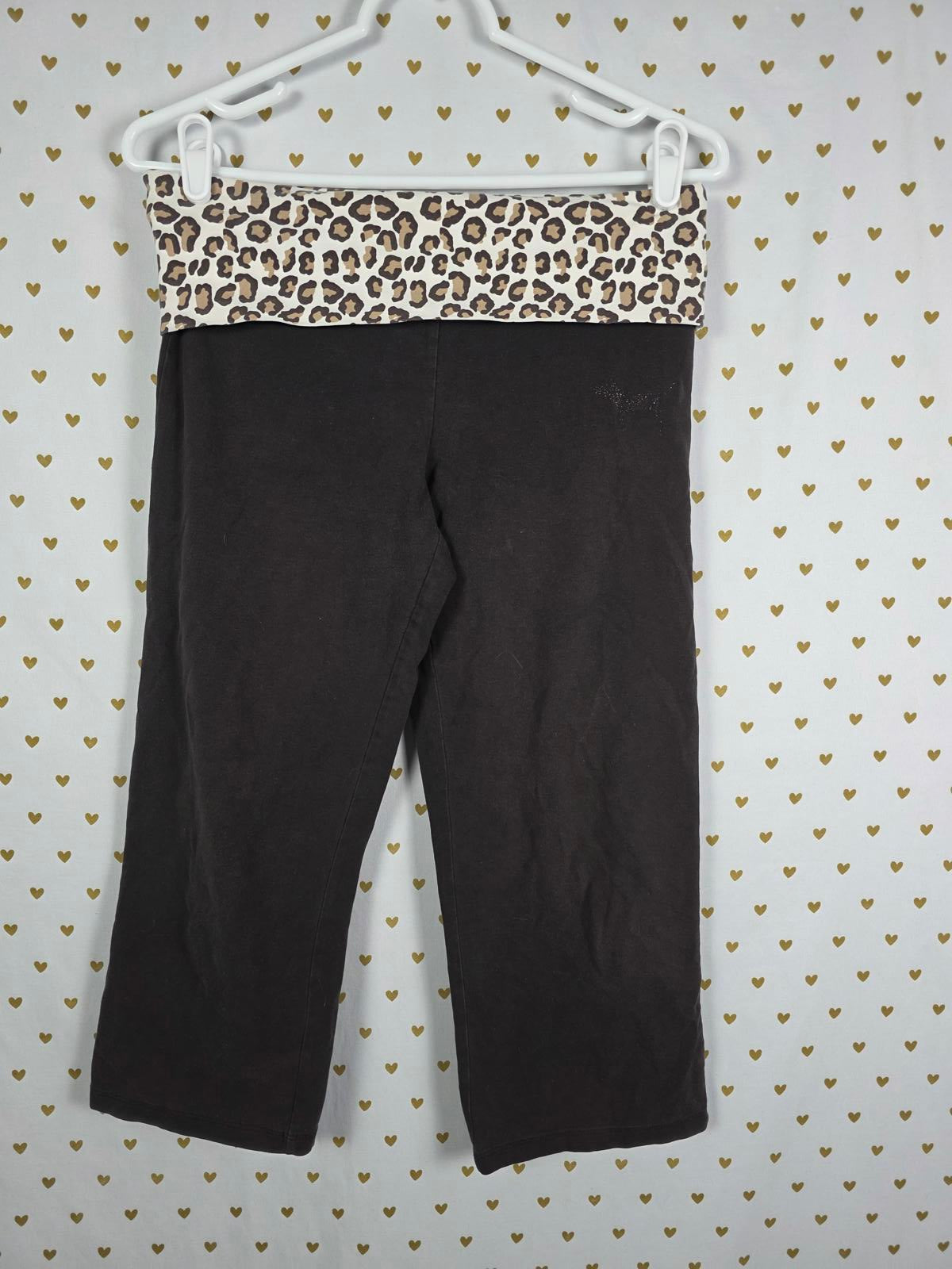 Victorias Secret PINK Capri Cheetah Leopard Foldover Yoga Pants VTG y2k LOVE MED