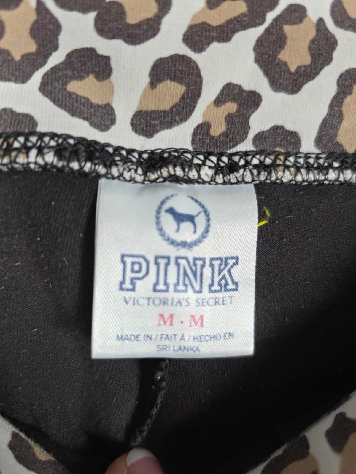 Victorias Secret PINK Capri Cheetah Leopard Foldover Yoga Pants VTG y2k LOVE MED