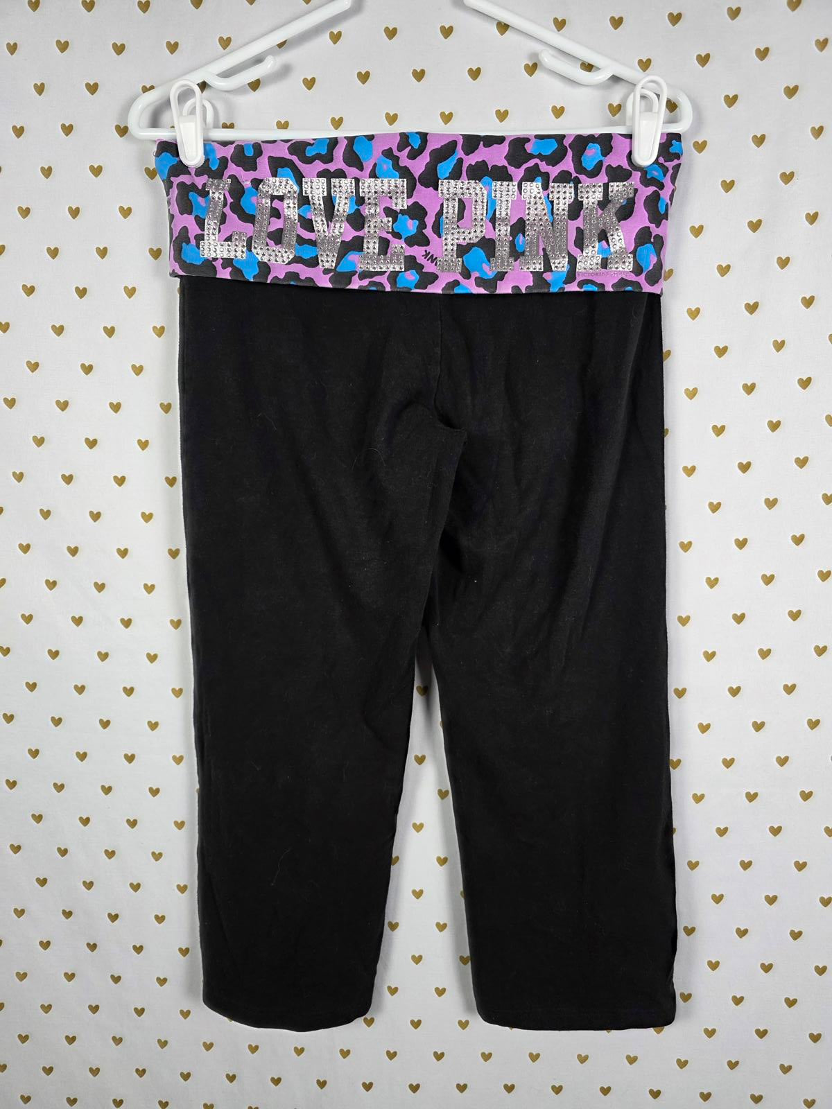 Victorias Secret PINK VTG Leopard Cheetah Bling Foldover Capri Pants MEDIUM