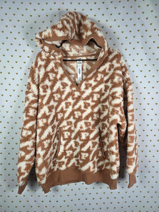 Victorias Secret Pink NWT Cozy V Neck Fleece Hoodie Pullover SHERPA NEW Medium