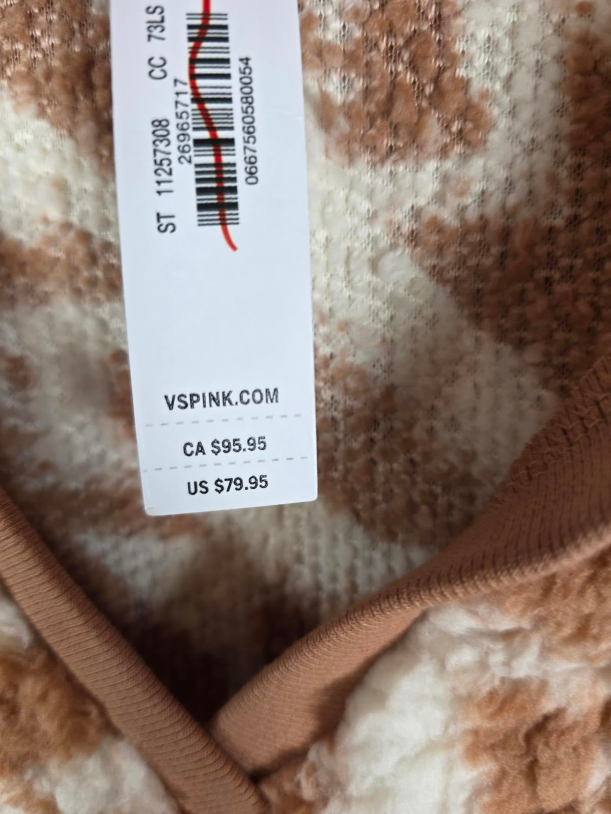 Victorias Secret Pink NWT Cozy V Neck Fleece Hoodie Pullover SHERPA NEW Medium