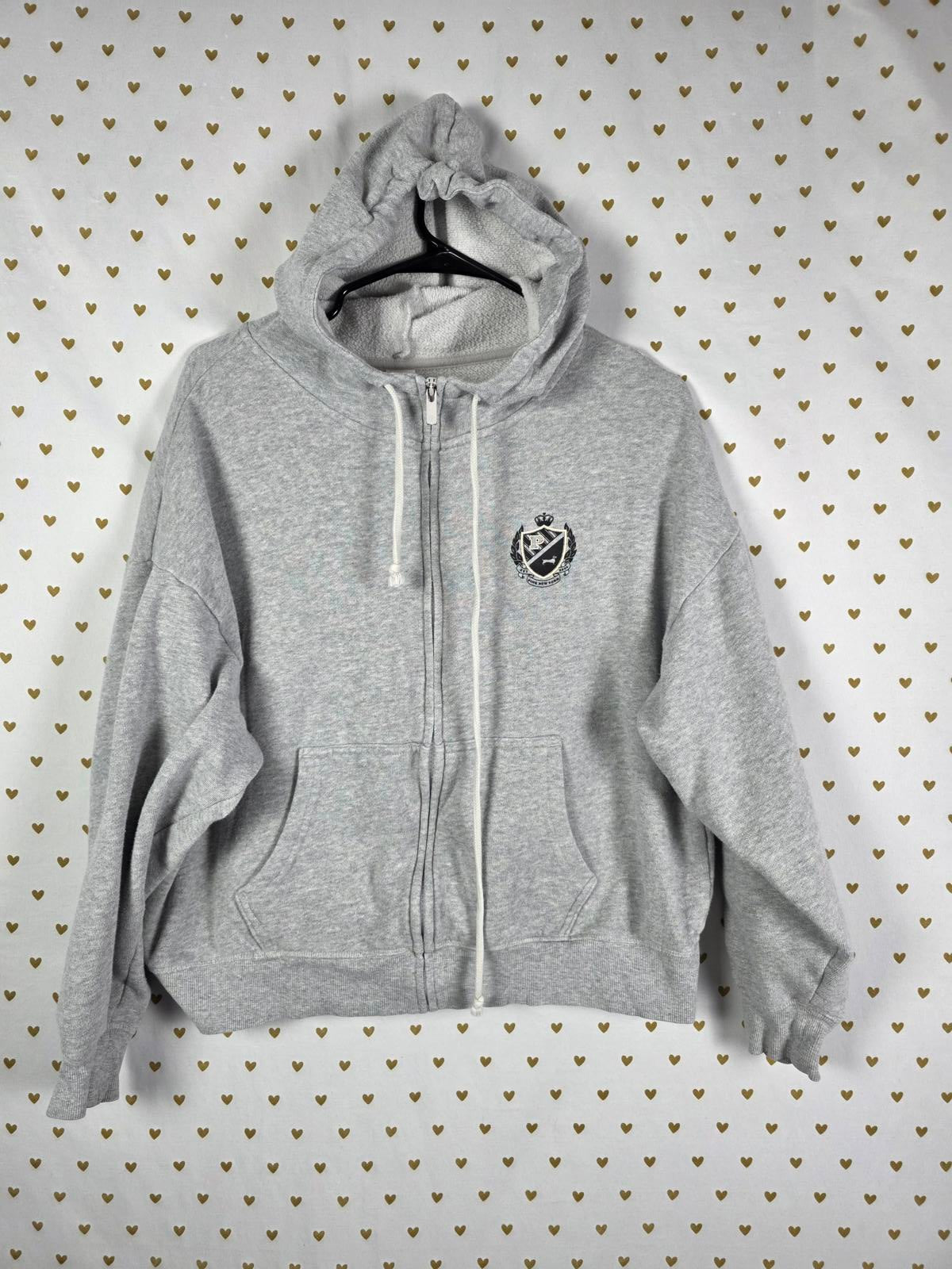 Victorias Secret Pink Full zip Hoodie Jacket Medium Grey Crest Coat