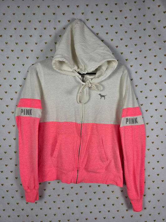 Victorias Secret Pink Neon Colorblock Full Zip Hoodie Jacket SMALL