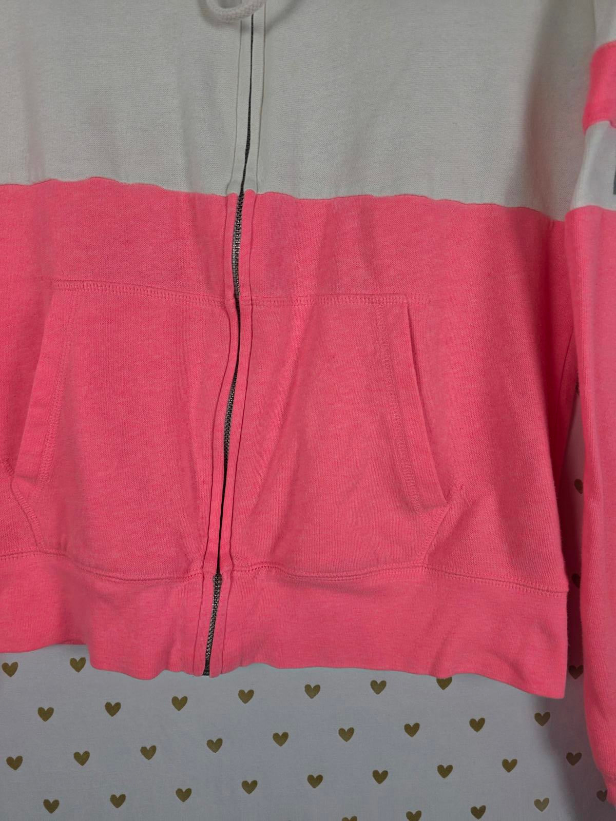 Victorias Secret Pink Neon Colorblock Full Zip Hoodie Jacket SMALL
