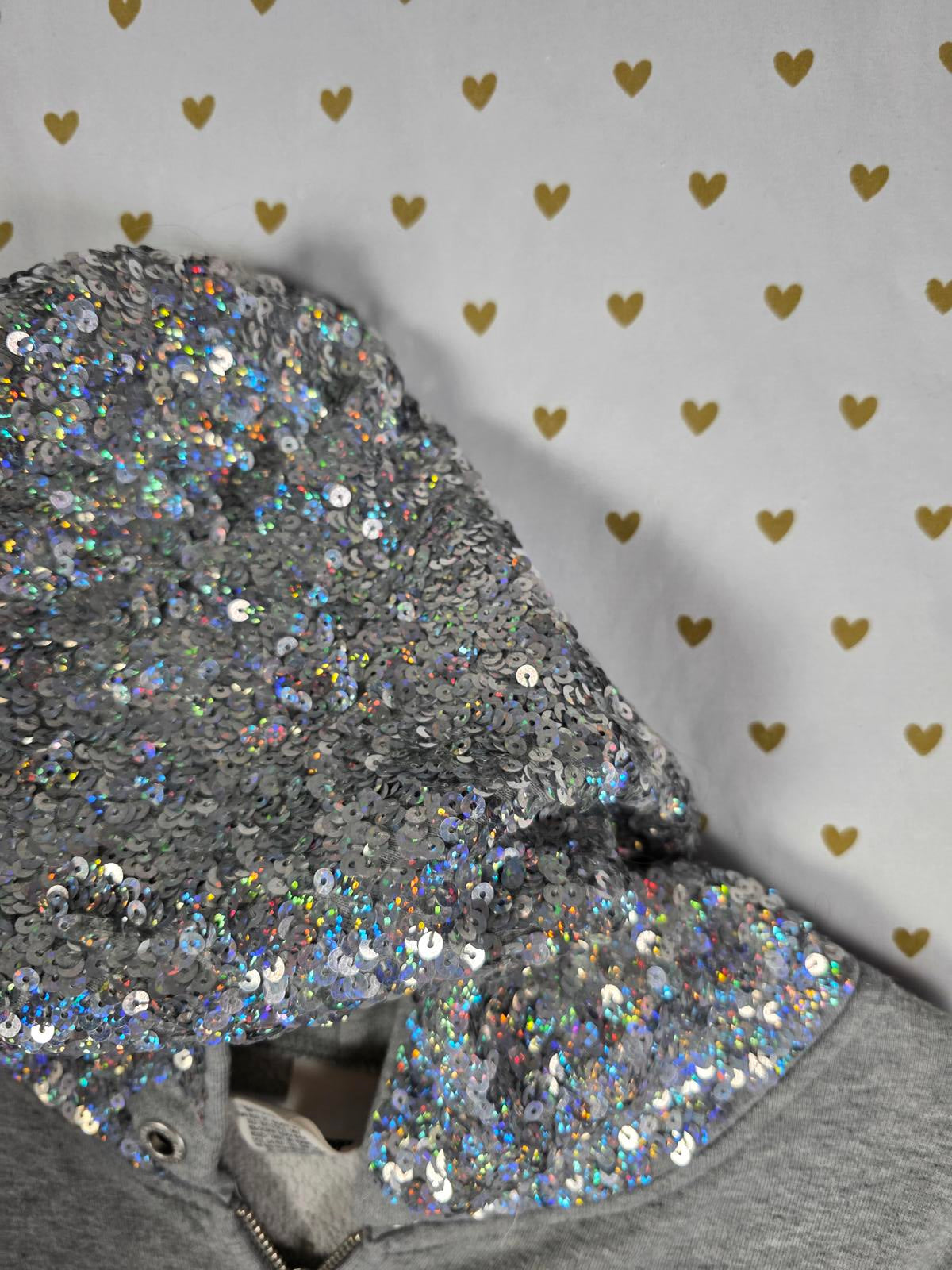 Victorias Secret Pink Grey Crest BLING SEQUINED Hoodie Jacket Small