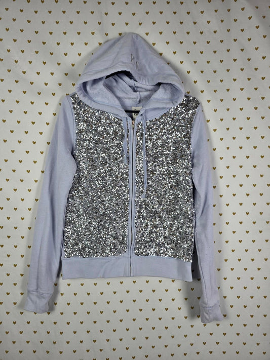 Victoria's Secret PINK Fashion Show Silver Sequin Bling Hoodie SMALL Rare