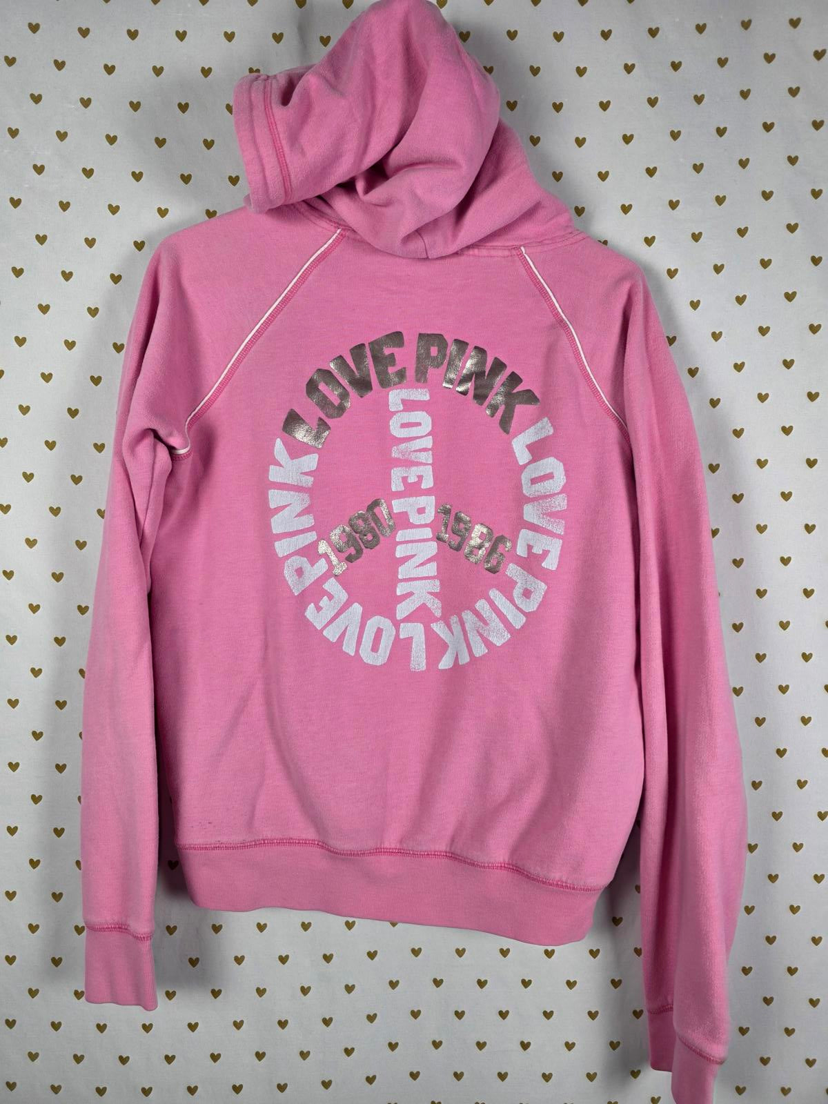 Victorias Secret Pink PEACE VIntage LOVE pullover Hoodie Sweater MEDIUM Y2k