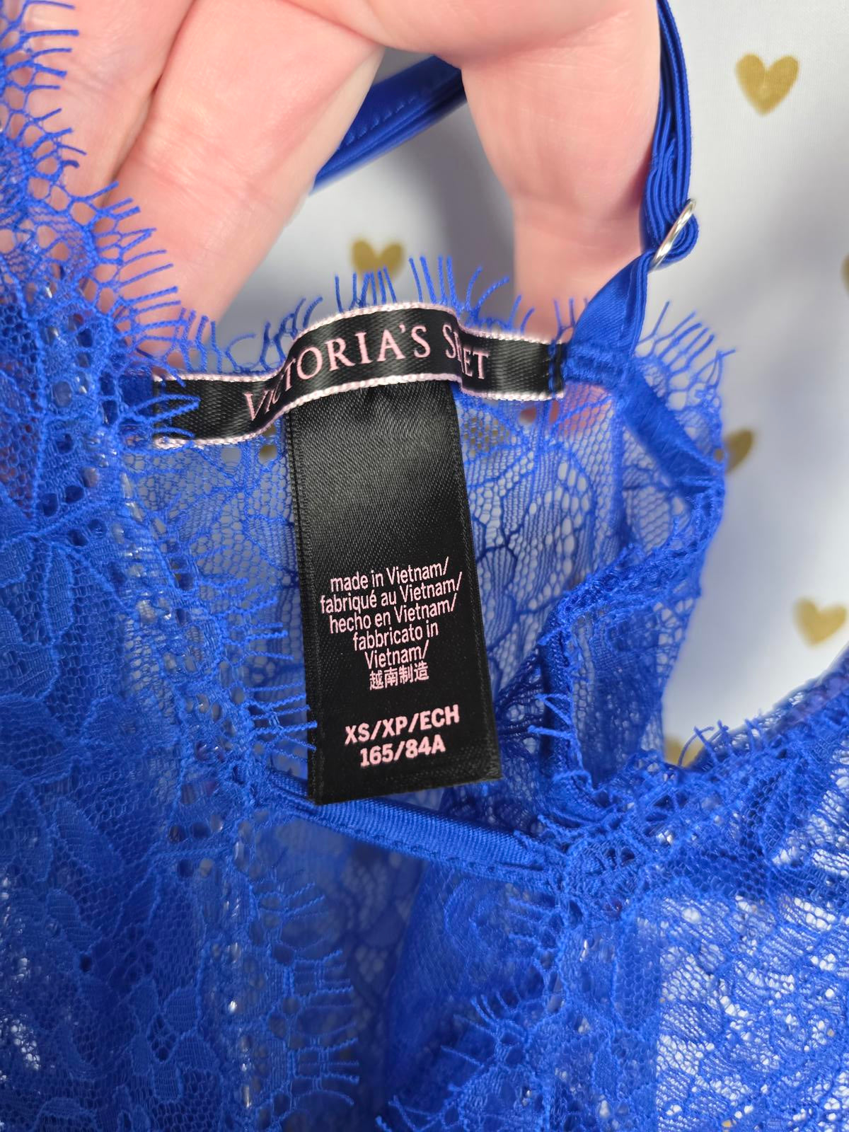 Victorias Secret Blue Satin Lace BLING SHINE Strap Lingerie Nightie XS