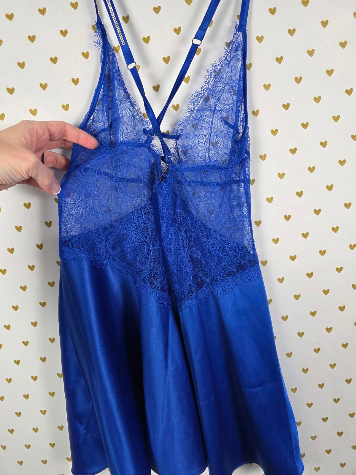 Victorias Secret Blue Satin Lace BLING SHINE Strap Lingerie Nightie XS
