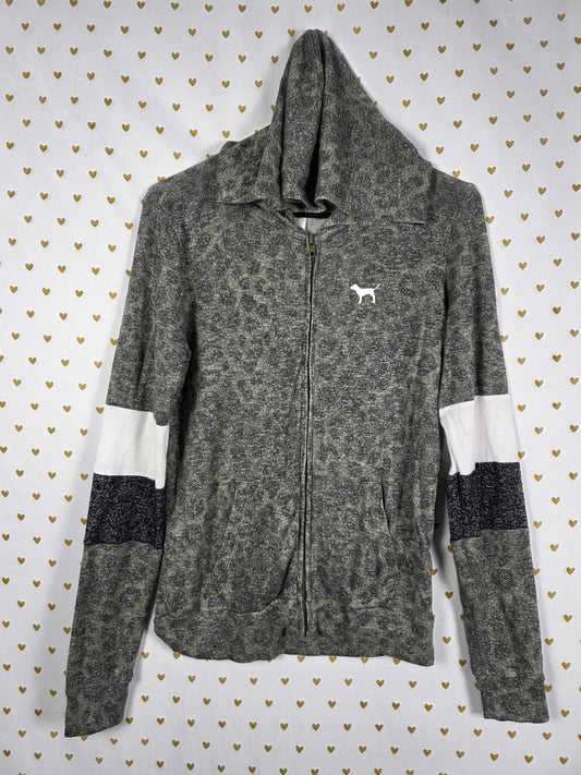 Victorias Secret Pink Cheetah Leopard Full zip Thin Hoodie Sweater Jacket XS
