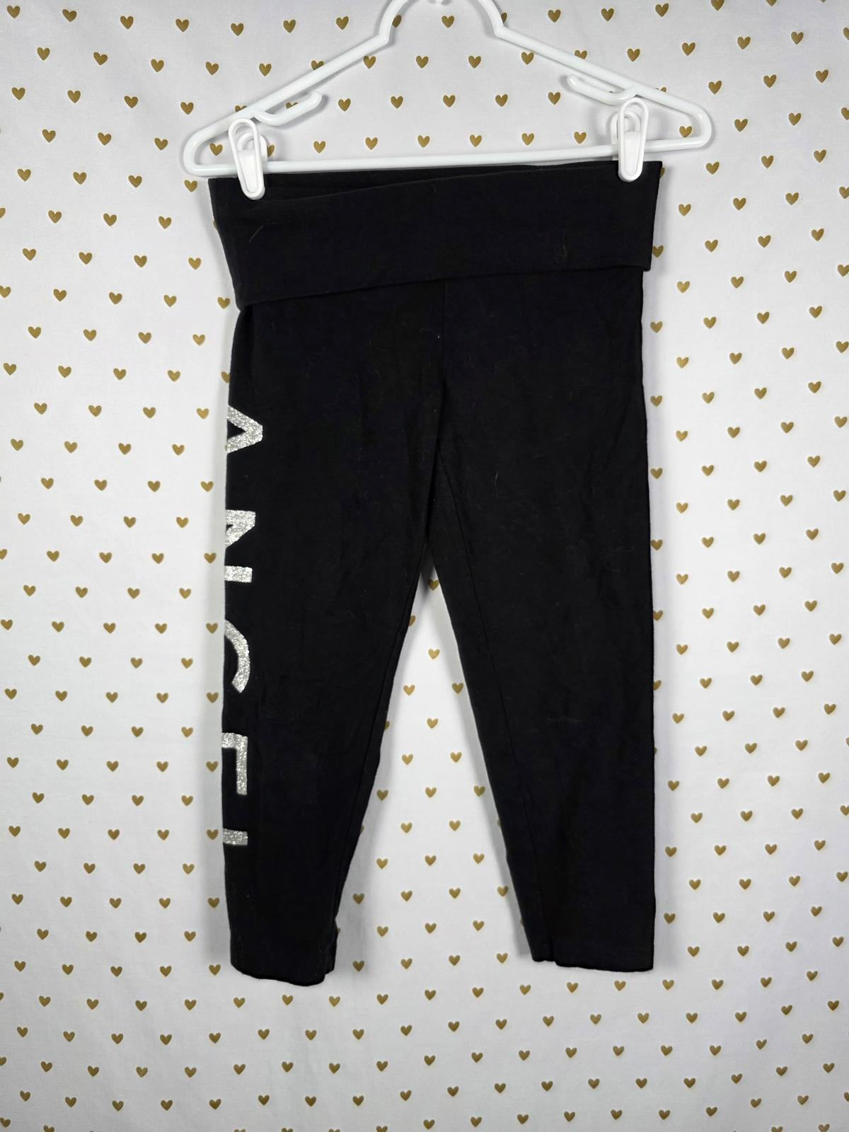 VICTORIAS SECRET ANGEL WINGS Sequin Glitter Capri xs Legging Black FOLDOVER Yoga