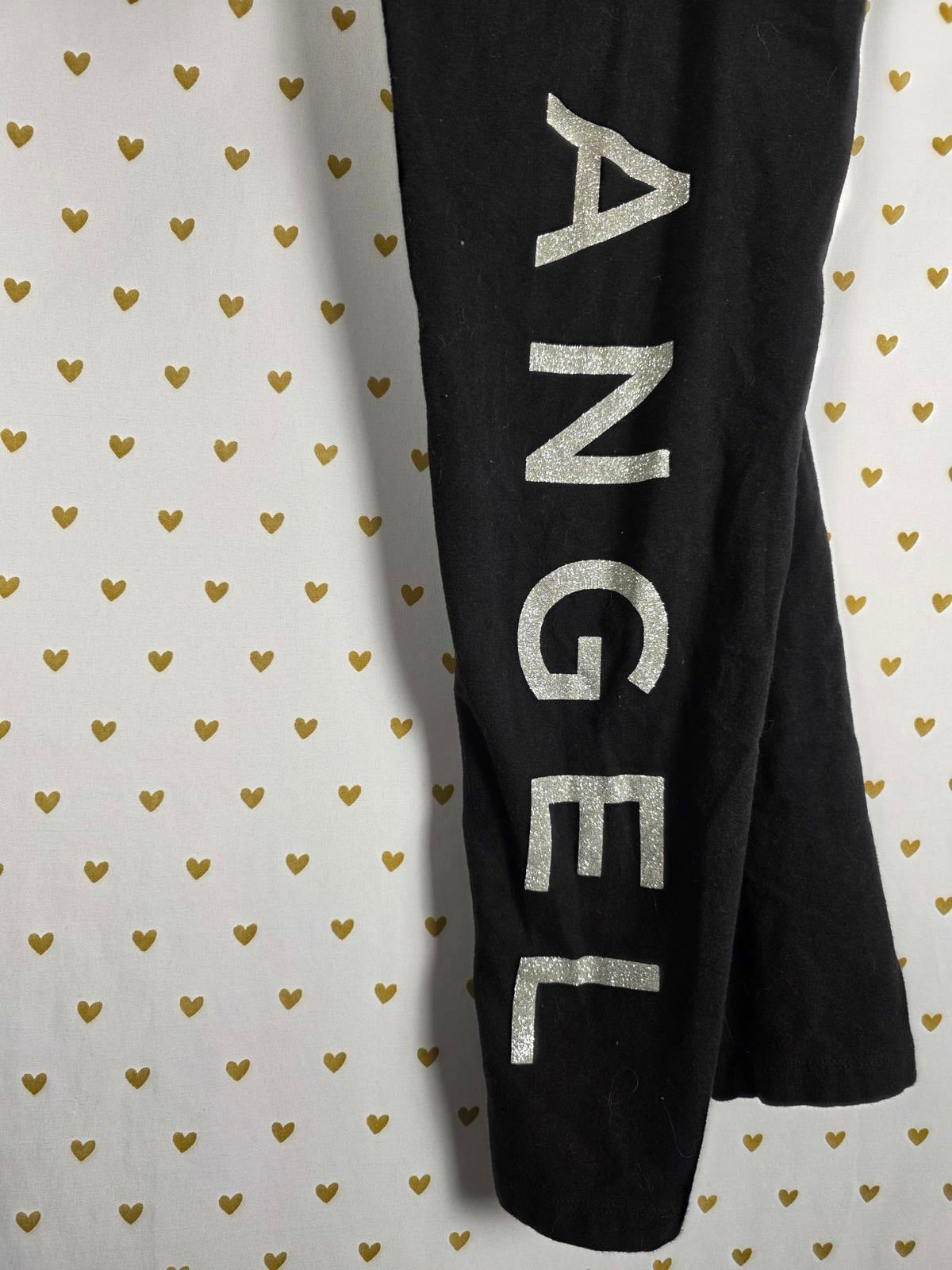 VICTORIAS SECRET ANGEL WINGS Sequin Glitter Capri xs Legging Black FOLDOVER Yoga