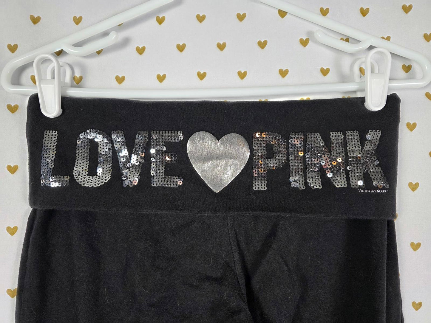 Victorias Secret PINK BLING SEQUINED Foldover Capri Yoga Pants VINTAGE SMALL