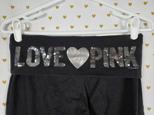 Victorias Secret PINK BLING SEQUINED Foldover Capri Yoga Pants VINTAGE SMALL