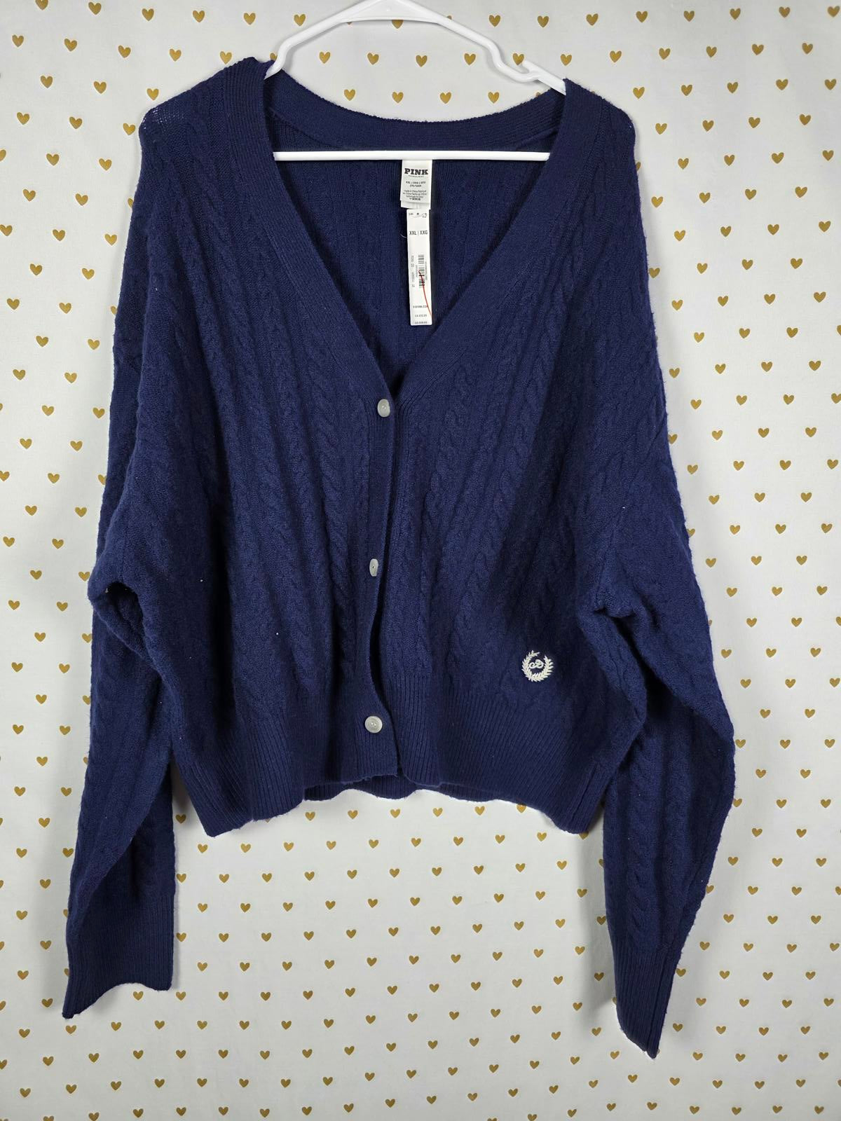 Victorias Secret Pink NEW NWT Blue Cable Knit Sweater Shirt 2X XXL Buttons