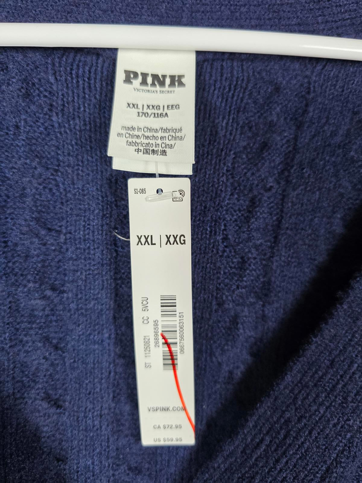 Victorias Secret Pink NEW NWT Blue Cable Knit Sweater Shirt 2X XXL Buttons