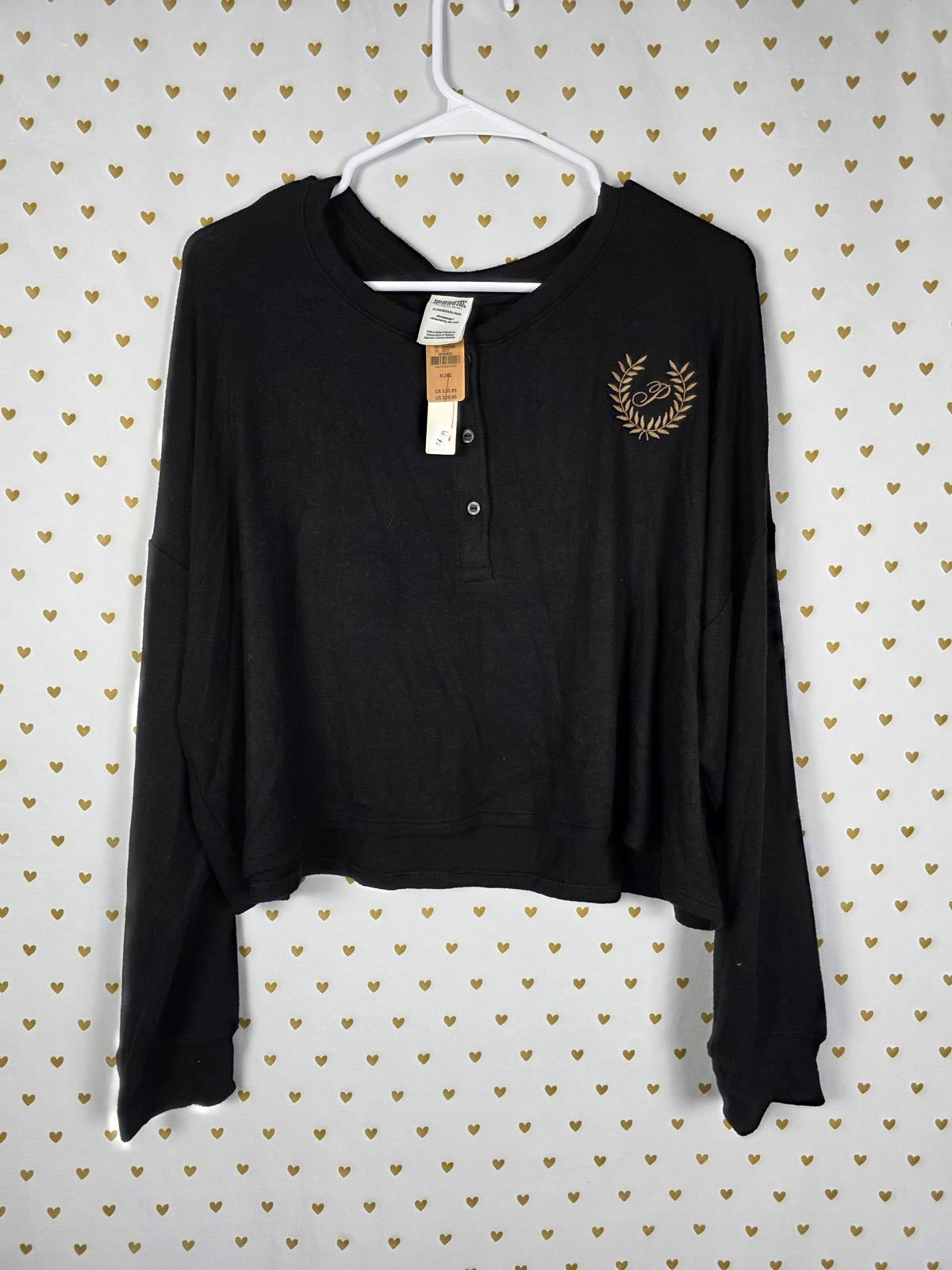 Victorias Secret Pink SUPER SOFT Black Crest Long Sleeve Shirt NEW NWT XL