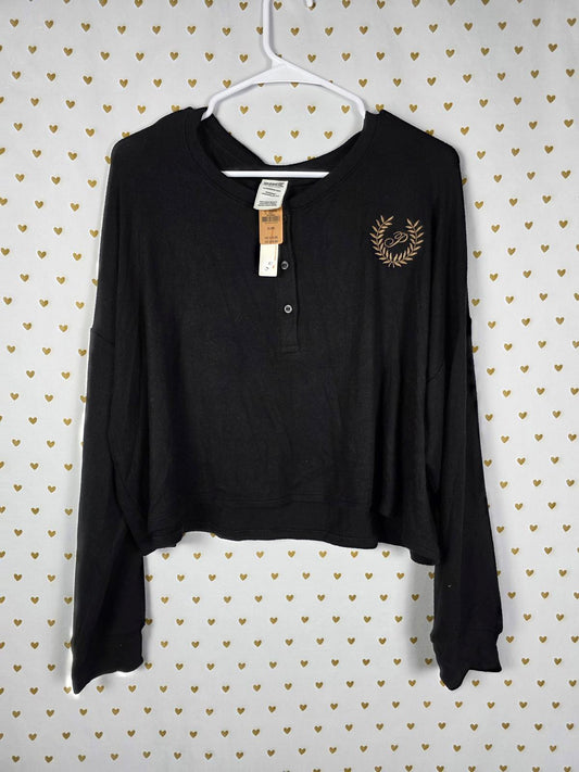 Victorias Secret Pink SUPER SOFT Black Crest Long Sleeve Shirt NEW NWT XL