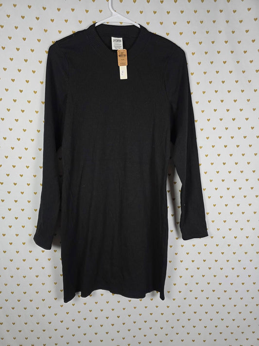 Victorias Secret PINK NEW NWT Black Ribbed Dress Long sleeve XL