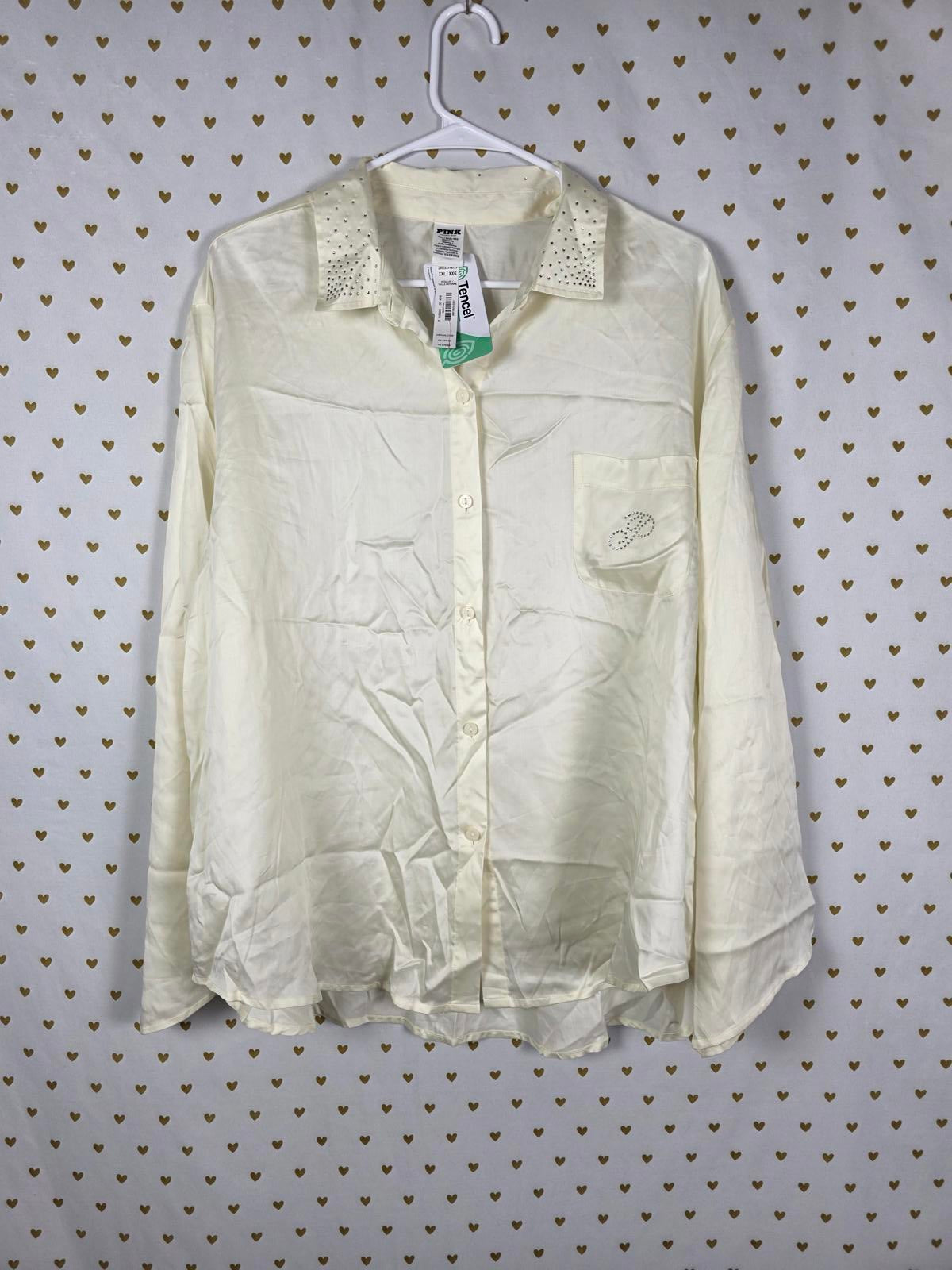 Victorias Secret PINK NEW TENCEL Bling Rhinestone Button Down Shirt XXL 2X NWT