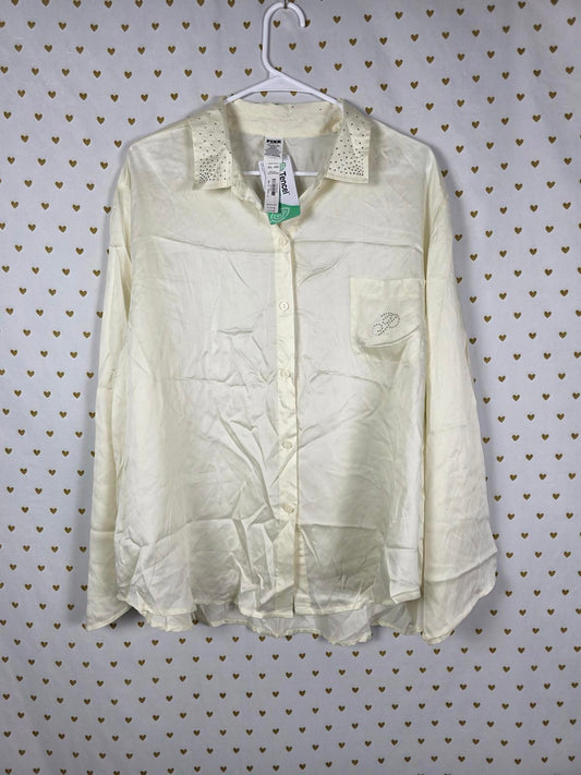 Victorias Secret PINK NEW TENCEL Bling Rhinestone Button Down Shirt XXL 2X NWT