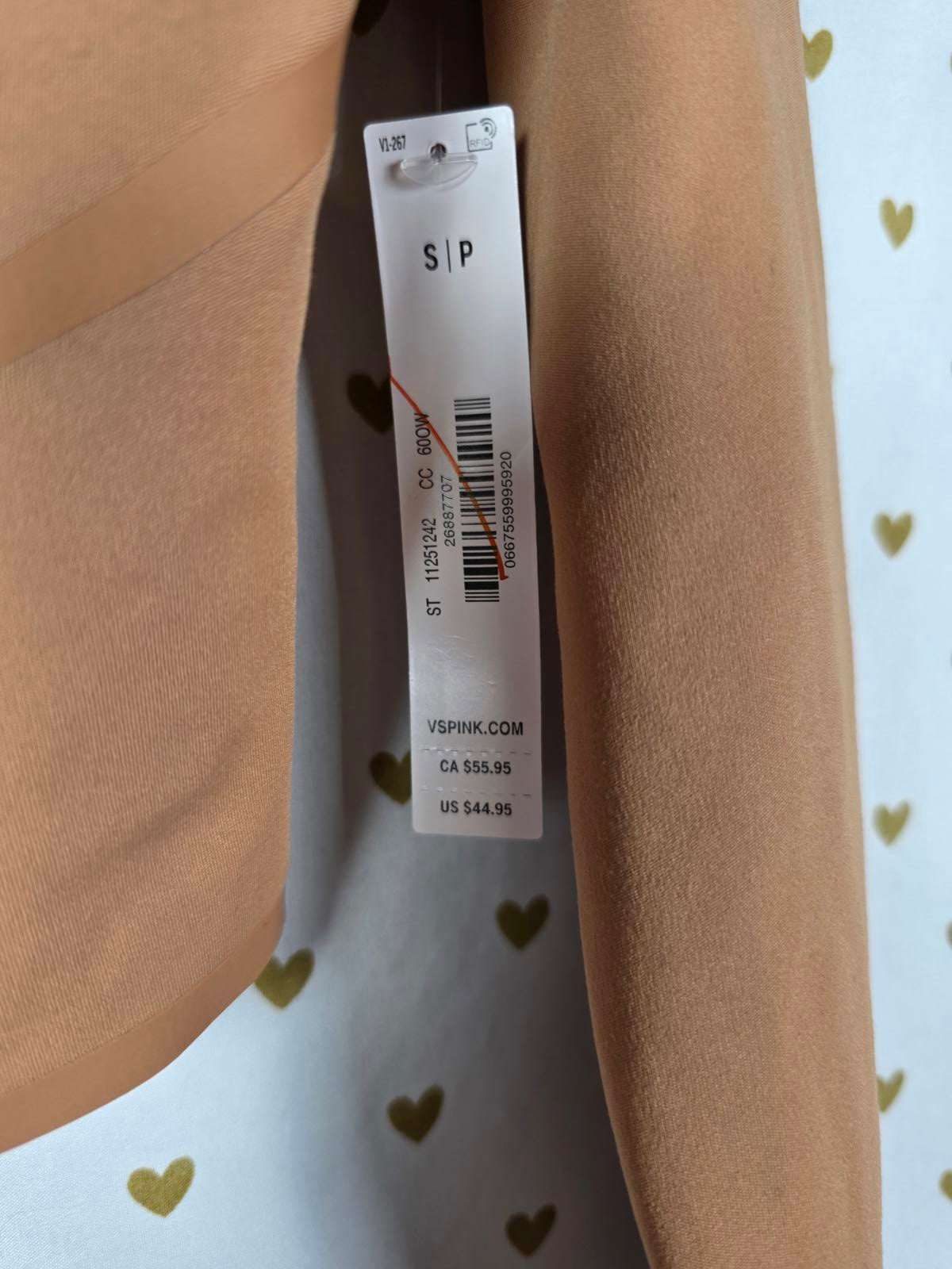 Victorias Secret PINK NEW Seamless Long Sleeve Active Open Back Brown Top NWT SM