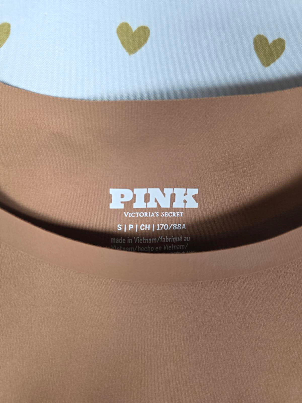 Victorias Secret PINK NEW Seamless Long Sleeve Active Open Back Brown Top NWT SM