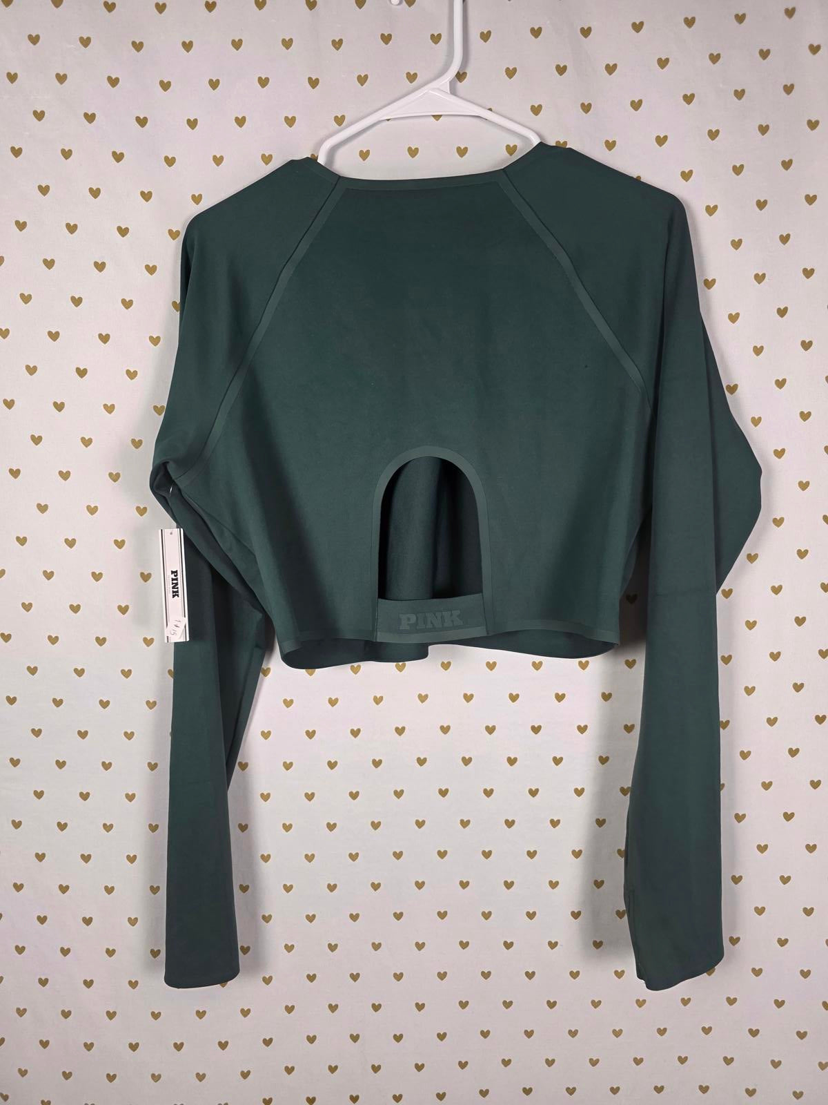 Victorias Secret PINK green NEW NWT Long Sleeve active open back shirt 2XL XXL