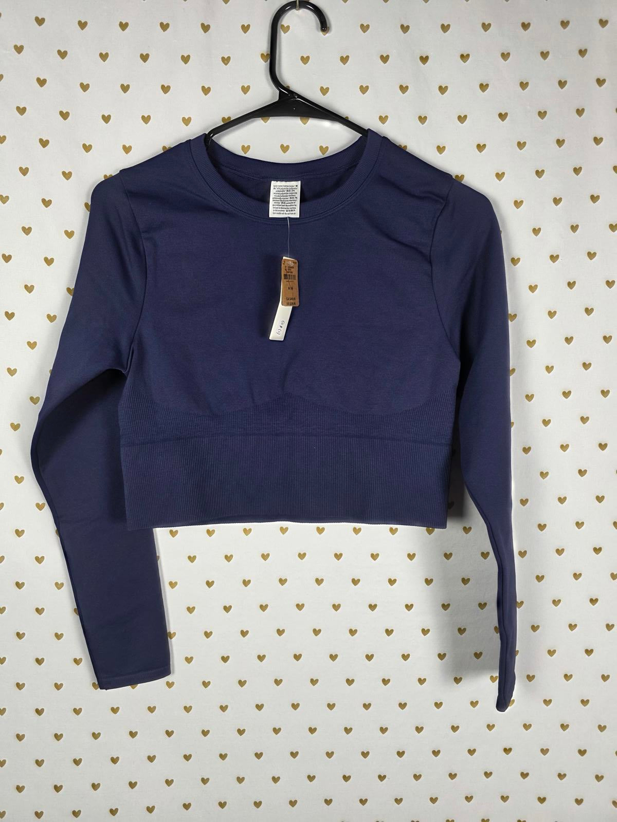 Victorias Secret PINK NEW Blue Cropped Active Long Sleeve Shirt NWT MEDIUM