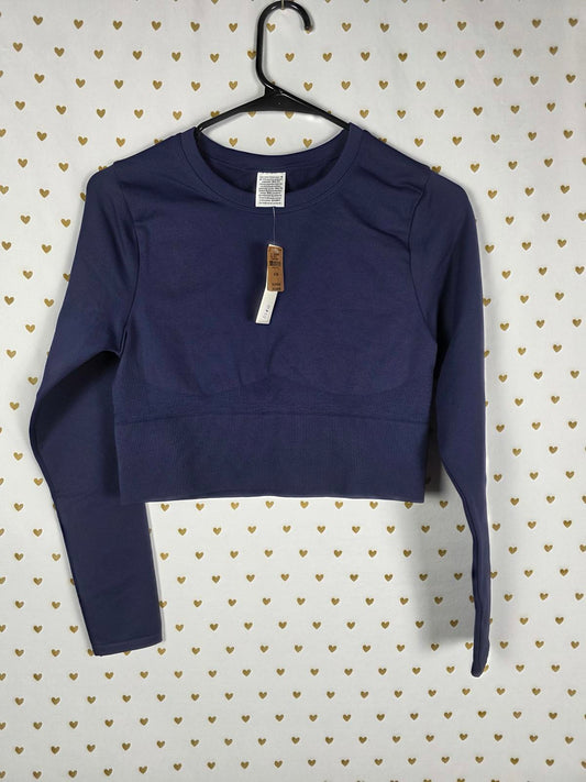 Victorias Secret PINK NEW Blue Cropped Active Long Sleeve Shirt NWT MEDIUM