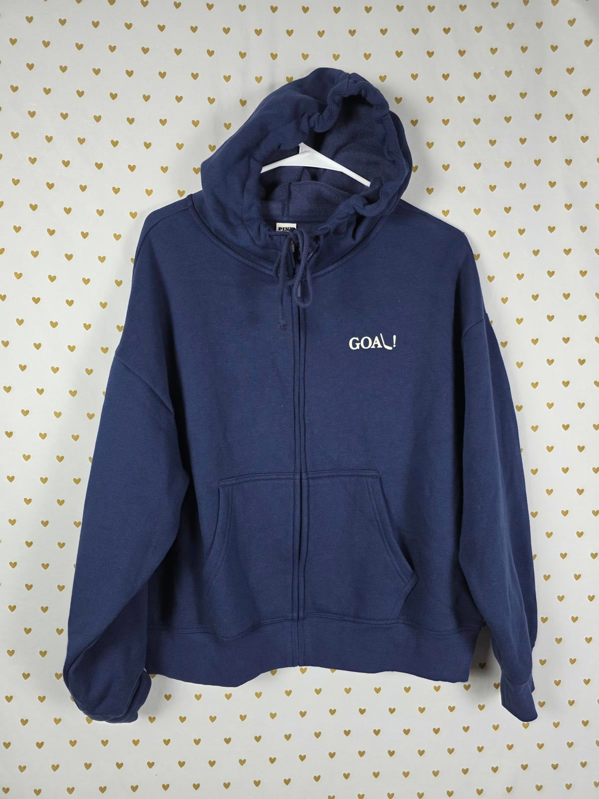 Victorias Secret Pink Blue Hockey NEW NWT Full Zip Hoodie Jacket MEDIUM