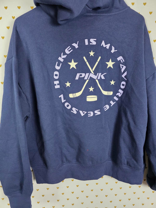 Victorias Secret Pink Blue Hockey NEW NWT Full Zip Hoodie Jacket MEDIUM