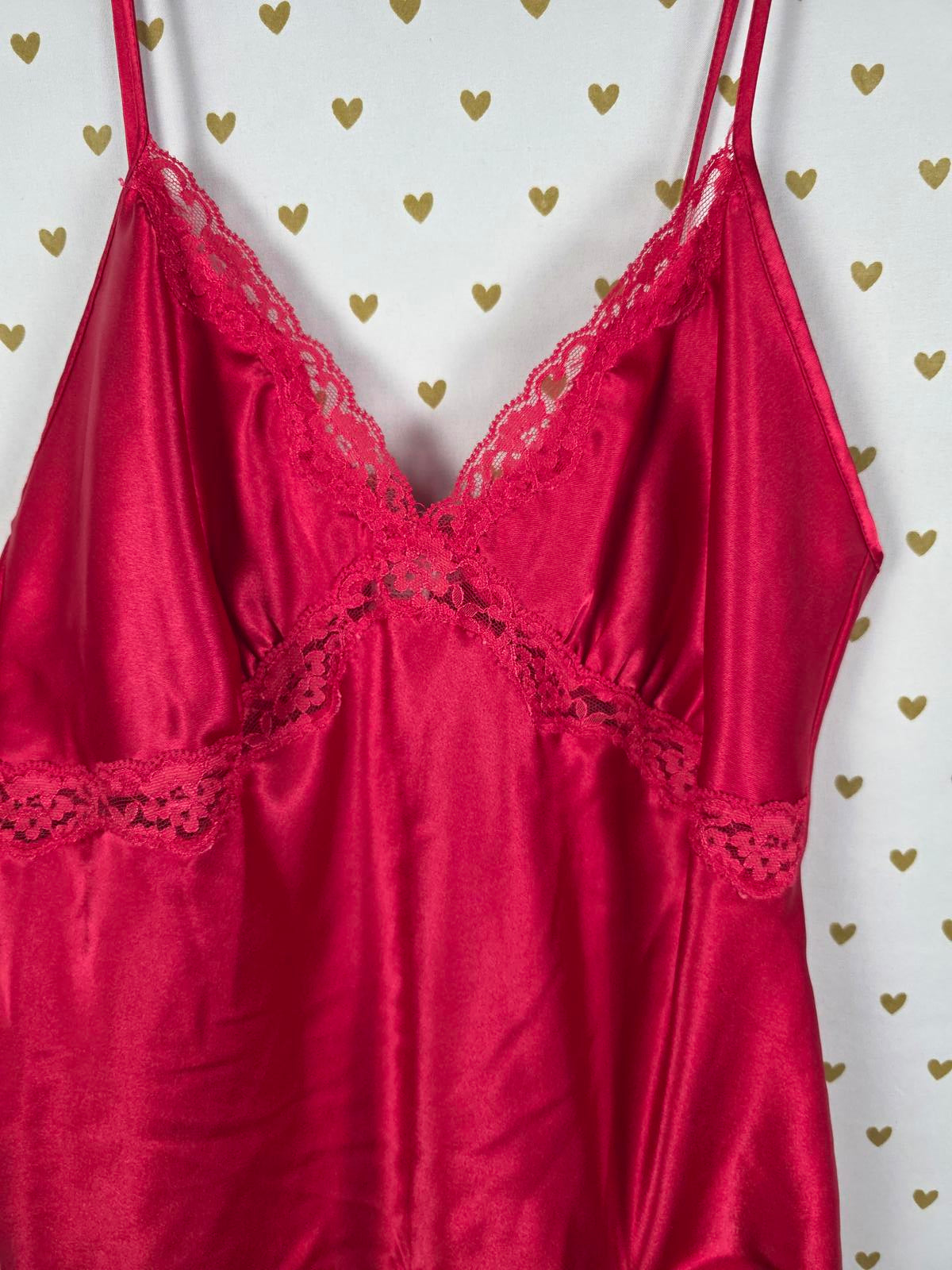 Victorias Secret Red Satin Silky Sexy Nightie Lingerie Slip Chemise MEDIUM