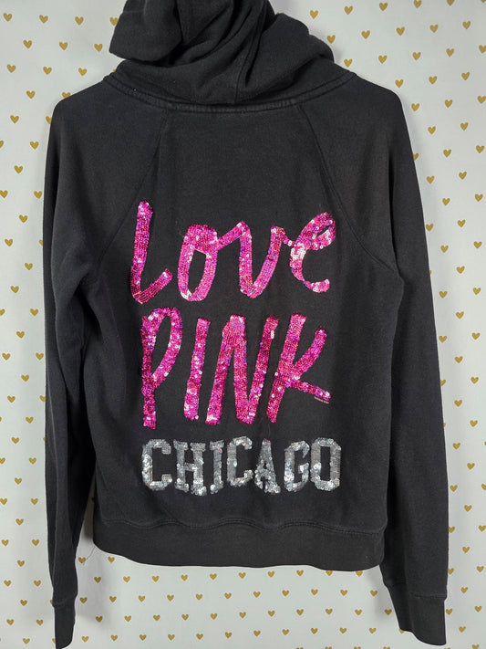 Victorias Secret Pink LOVE CHICAGO BLING Full Zip Hoodie Jacket Coat MEDIUM