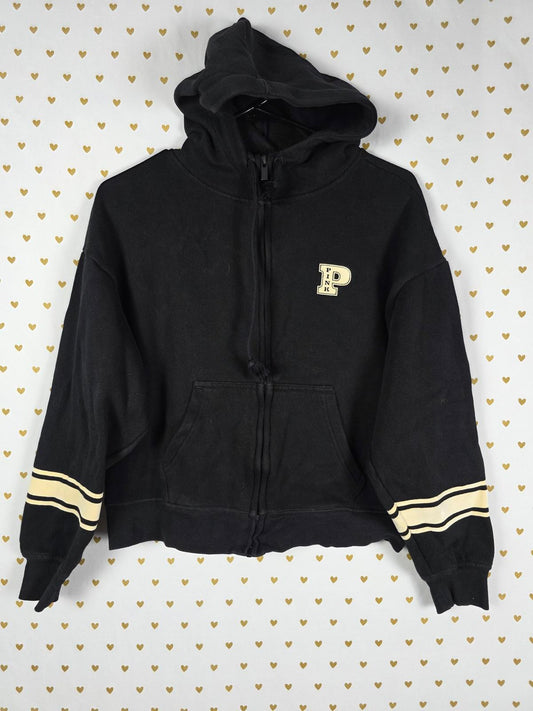 Victorias Secret Pink Logo Hoodie Jacket XS Oversized Black Full Zip
