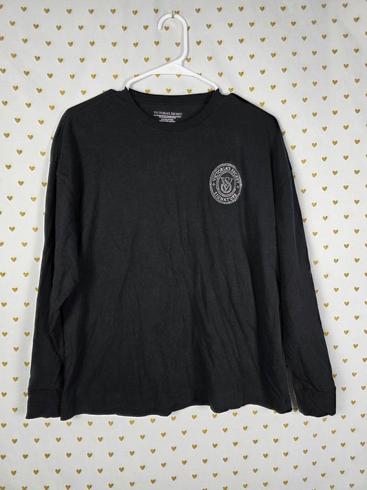 Victorias Secret PINK SIGNATURE Long sleeve tee Shirt Black BLING STUDDED SMALL