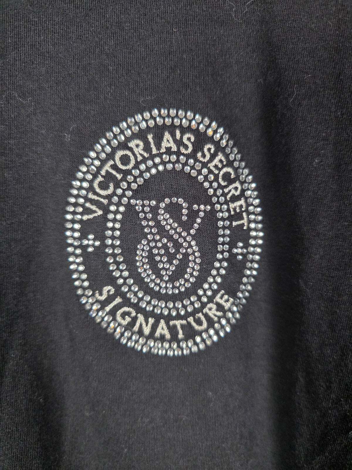 Victorias Secret PINK SIGNATURE Long sleeve tee Shirt Black BLING STUDDED SMALL