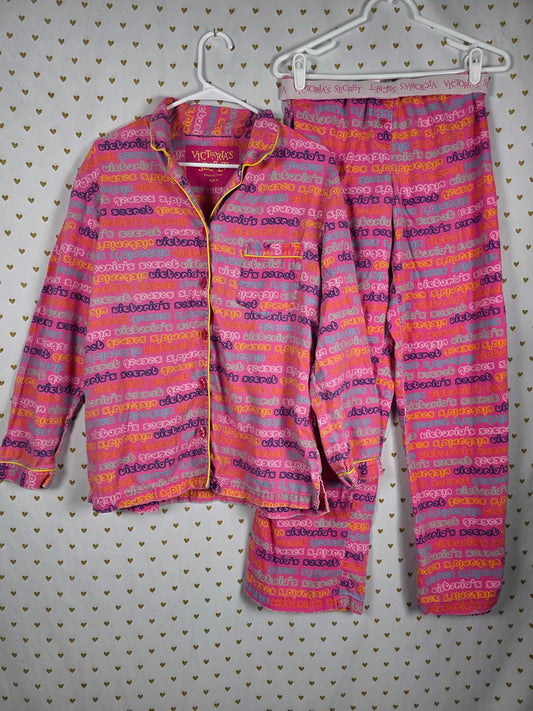 VINTAGE Victorias Secret Flannel PJ Pajama Set MEDIUM Cotton Shirt Pants Logo