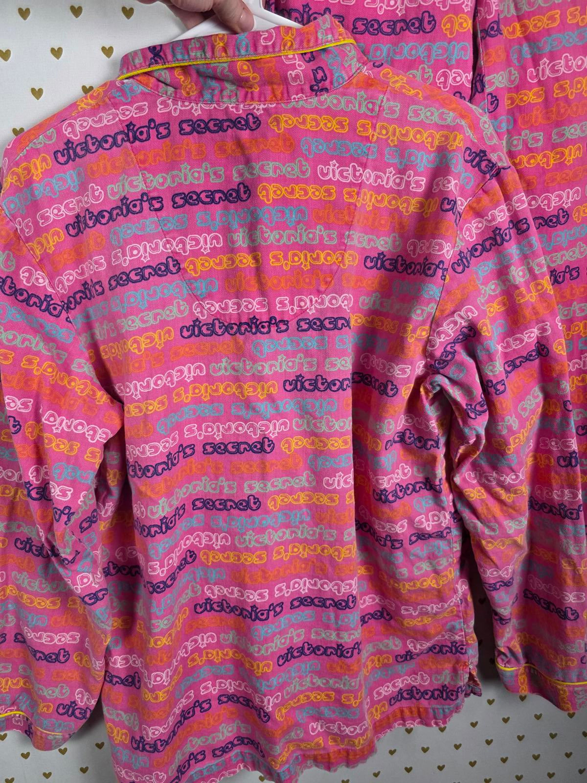 VINTAGE Victorias Secret Flannel PJ Pajama Set MEDIUM Cotton Shirt Pants Logo