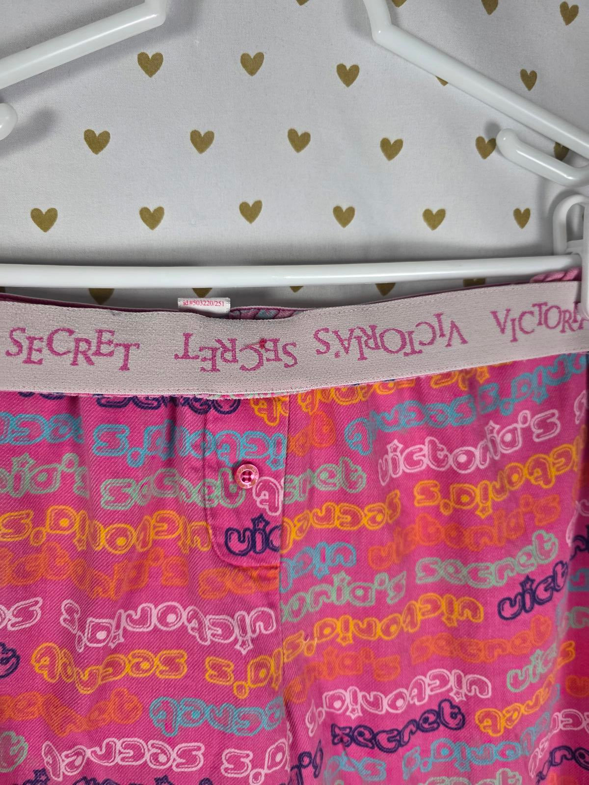 VINTAGE Victorias Secret Flannel PJ Pajama Set MEDIUM Cotton Shirt Pants Logo