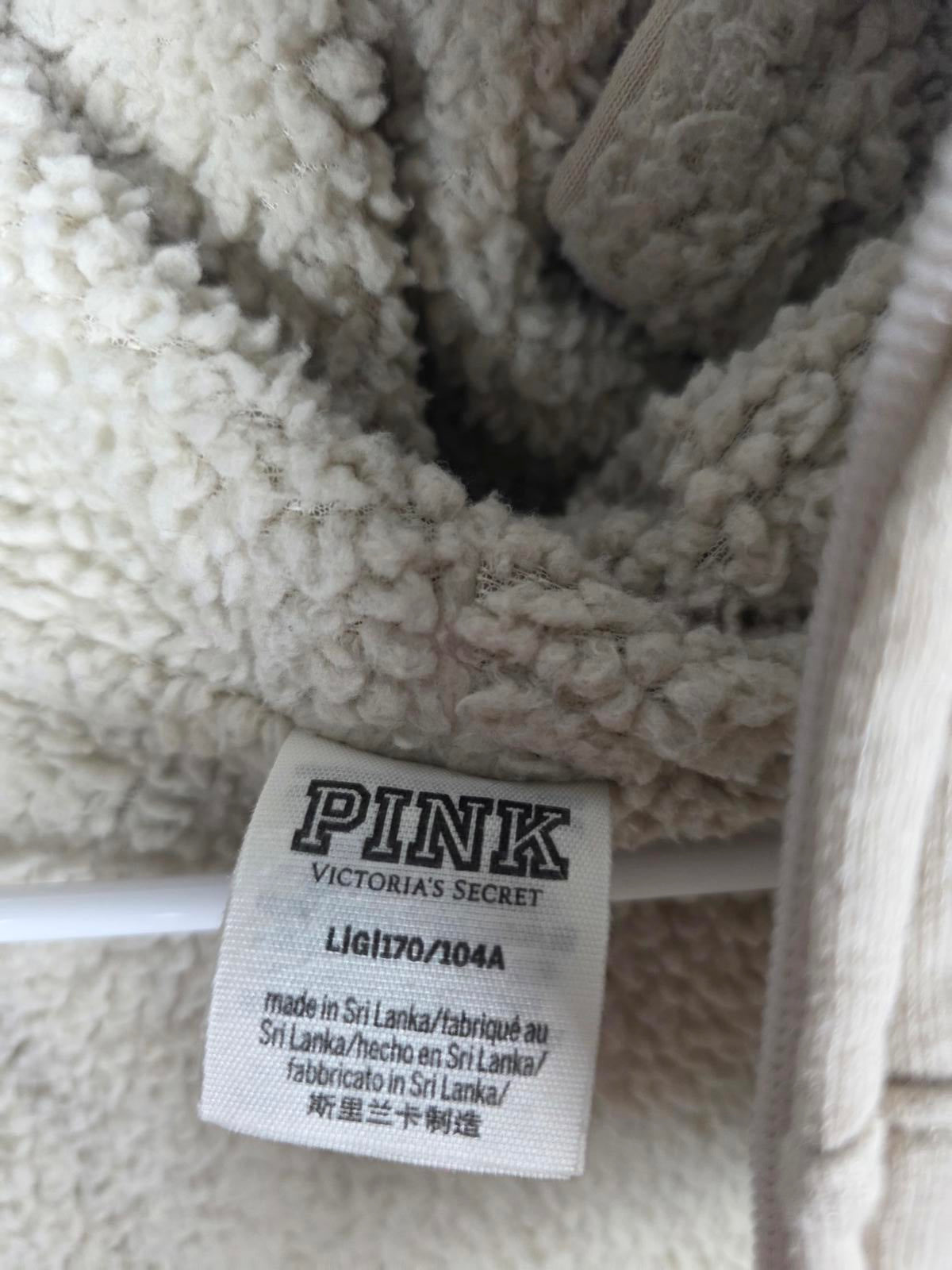 Victorias Secret Pink Sherpa Lined Fur Full Zip Jacket LOVE Beige LARGE